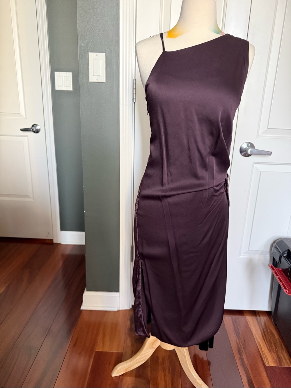 Jason Wu Asymmetric One-Shoulder Satin Midi Dress in Deep Plum Size 2